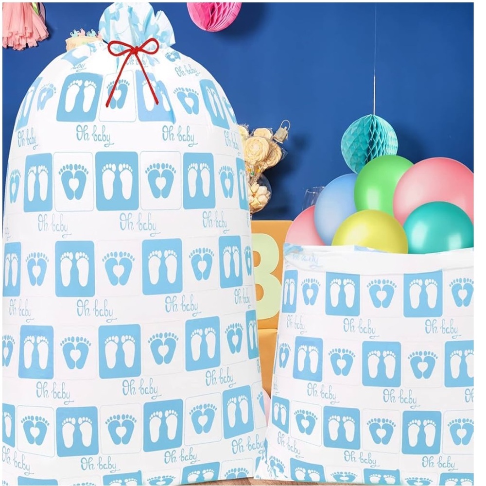 Giant Blue and White Baby Feet Baby Boy Shower Gift Bag - Picture 3 of 6